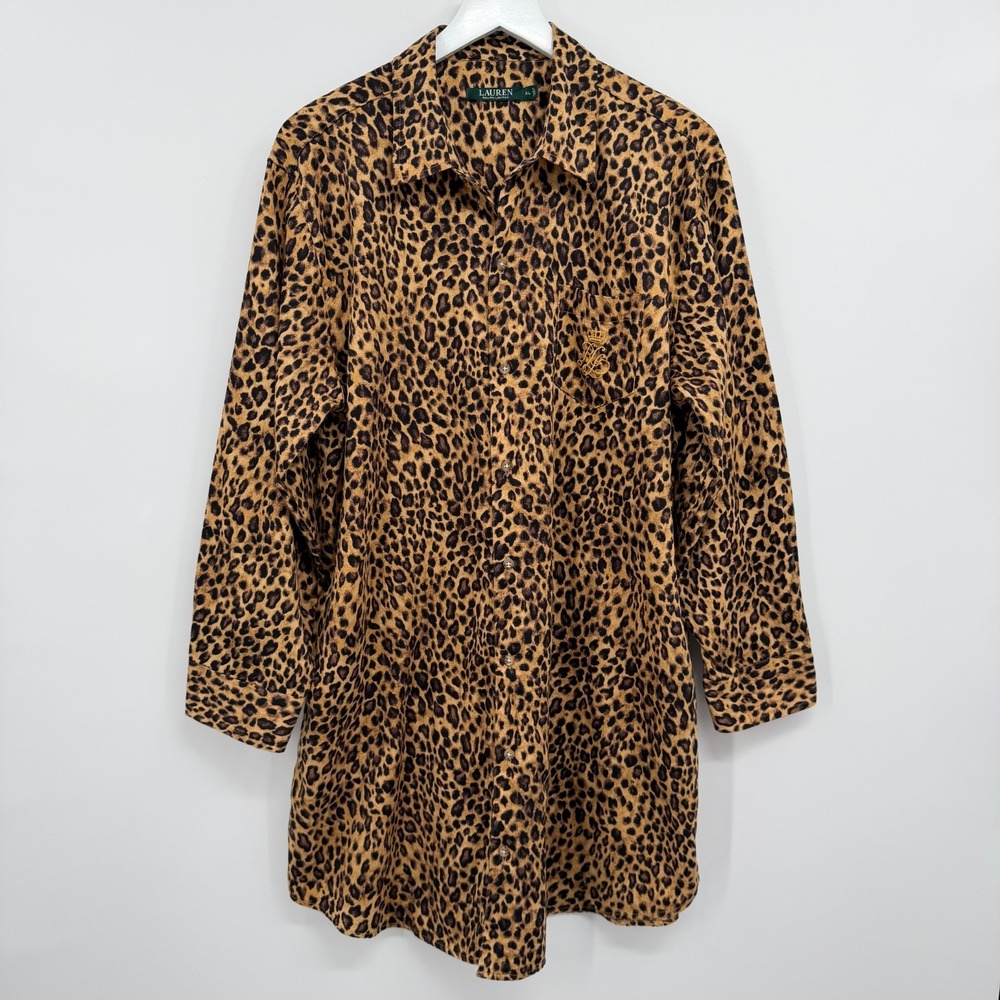 Lauren Ralph Lauren Nightgown Gown Sleep Shirt Size XL Leopard Mob Wife Preppy